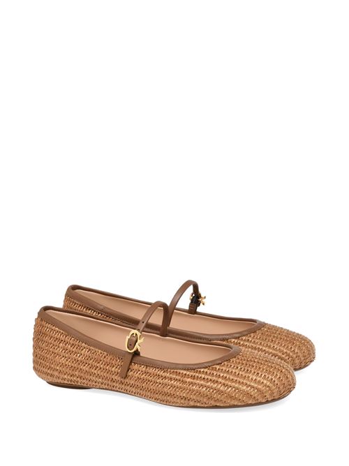 Camel brown woven raffia ballerina GIANVITO ROSSI | G2222305GOMMBNCUCU